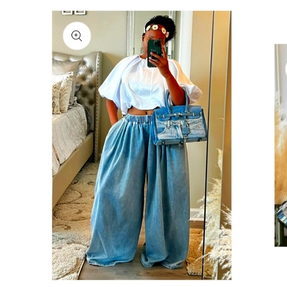 Wide Leg Denim Pants - Picture 1 of 3